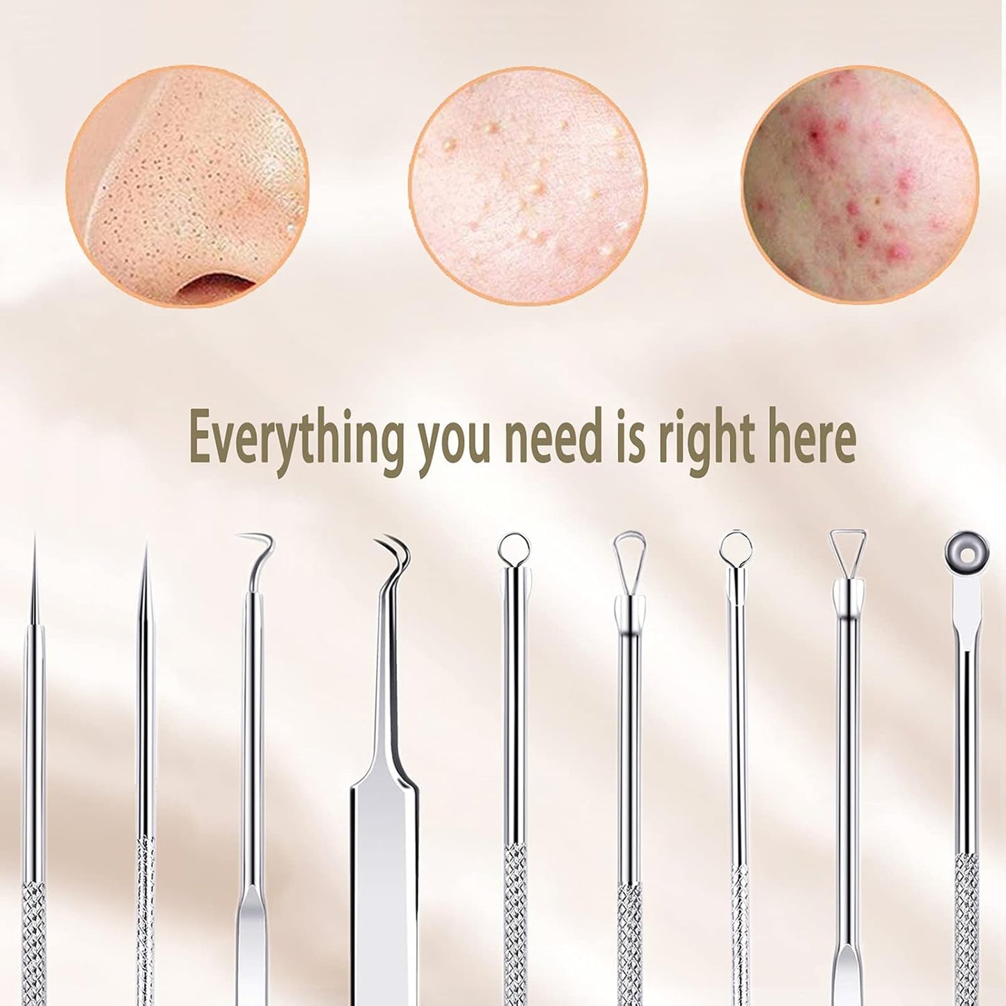 5 Piezas Herramientas Para Eliminar Espinillas, Extractor Punto Negro Comedones Blackhead Remover Kit, Kit Profesional Para Limpiador De Acne, Poros, Granos