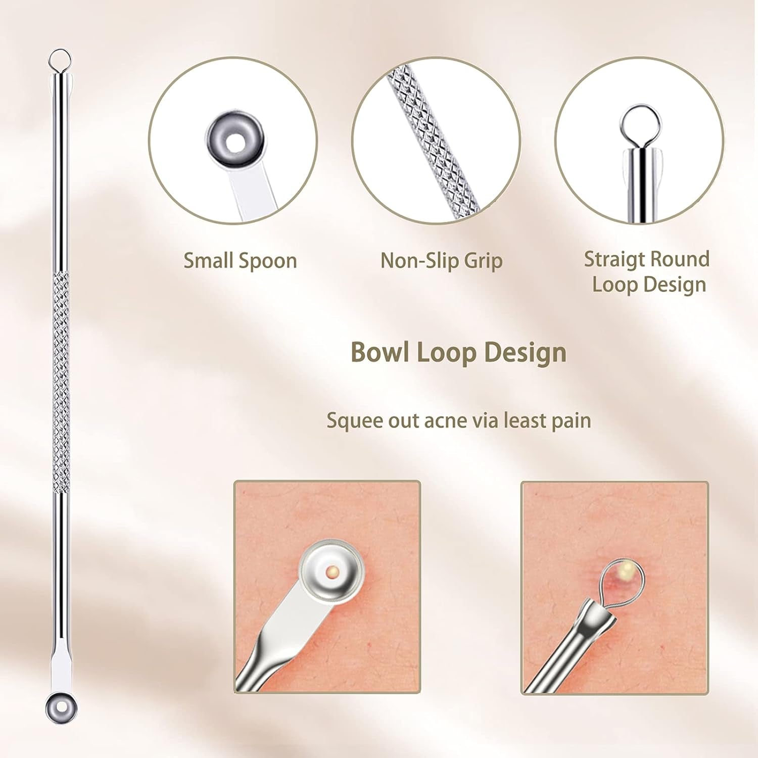 5 Piezas Herramientas Para Eliminar Espinillas, Extractor Punto Negro Comedones Blackhead Remover Kit, Kit Profesional Para Limpiador De Acne, Poros, Granos