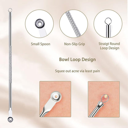 5 Piezas Herramientas Para Eliminar Espinillas, Extractor Punto Negro Comedones Blackhead Remover Kit, Kit Profesional Para Limpiador De Acne, Poros, Granos