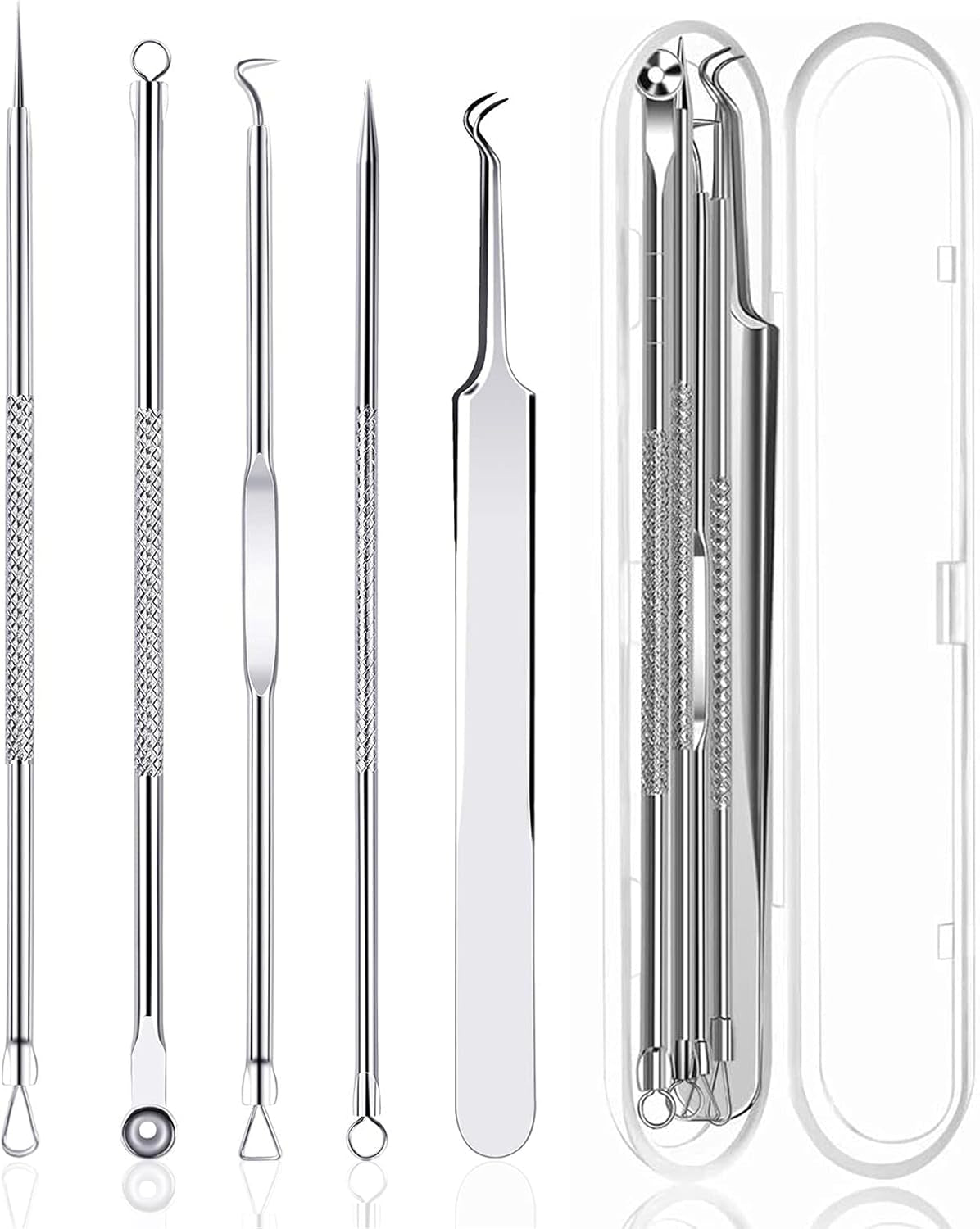 5 Piezas Herramientas Para Eliminar Espinillas, Extractor Punto Negro Comedones Blackhead Remover Kit, Kit Profesional Para Limpiador De Acne, Poros, Granos