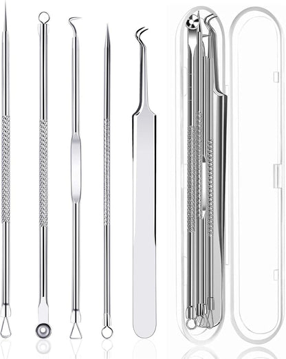 5 Piezas Herramientas Para Eliminar Espinillas, Extractor Punto Negro Comedones Blackhead Remover Kit, Kit Profesional Para Limpiador De Acne, Poros, Granos