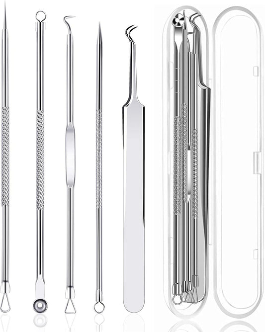 5 Piezas Herramientas Para Eliminar Espinillas, Extractor Punto Negro Comedones Blackhead Remover Kit, Kit Profesional Para Limpiador De Acne, Poros, Granos