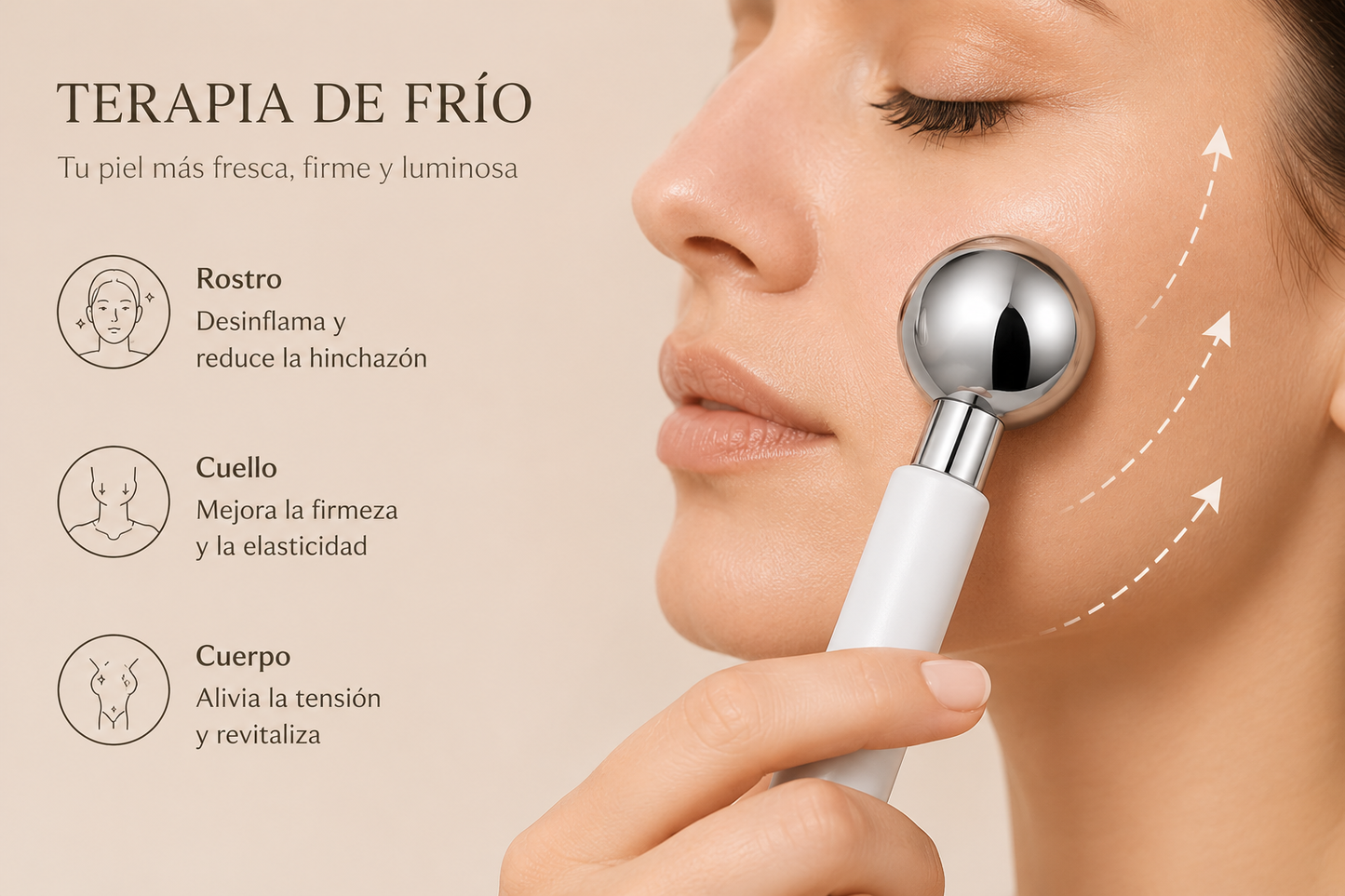 Rodillo de Enfriamiento Facial — Bolas Frías de Acero Inoxidable Antiojeras