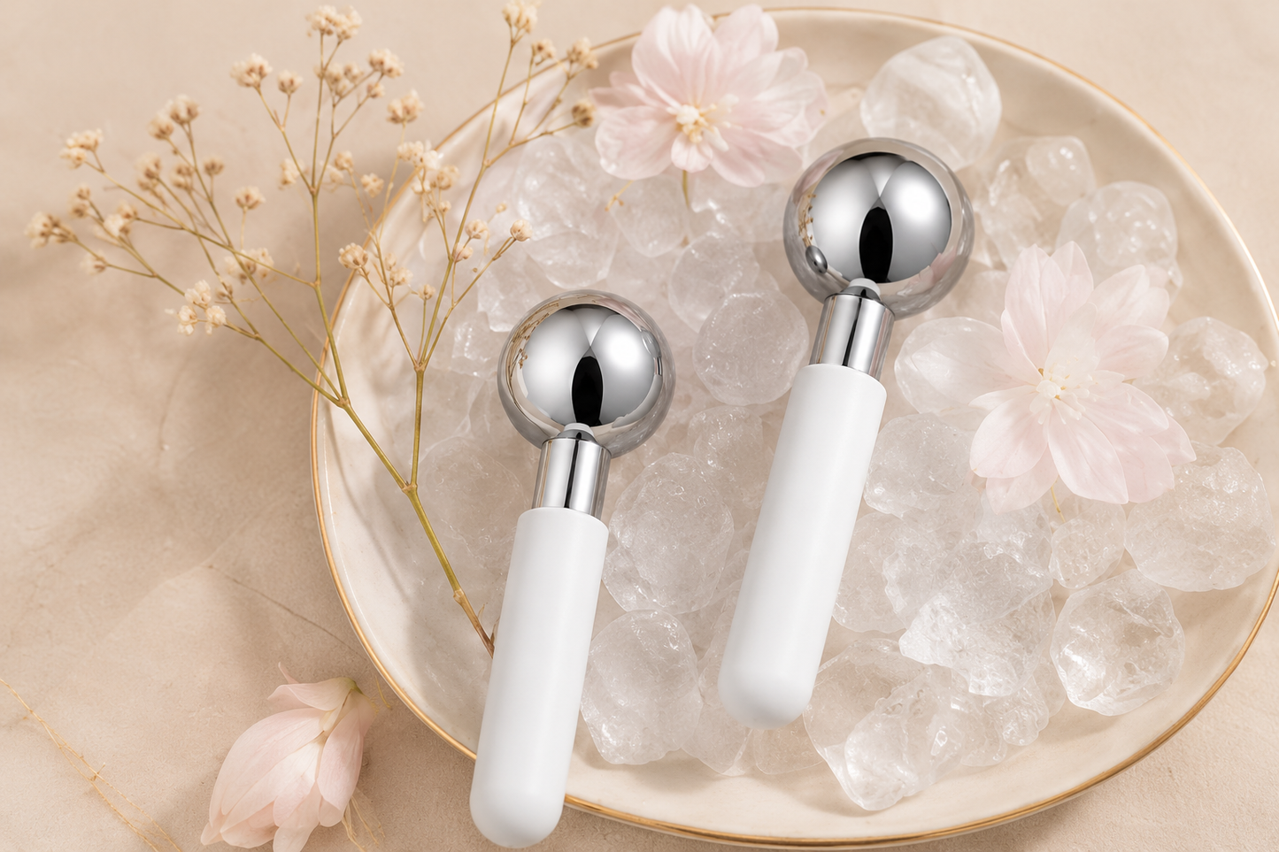 Rodillo de Enfriamiento Facial — Bolas Frías de Acero Inoxidable Antiojeras