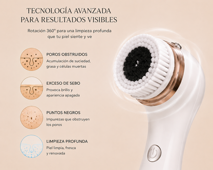 Cepillo Limpiador Facial Eléctrico — Limpieza Profunda y Exfoliación con 3 Cabezales