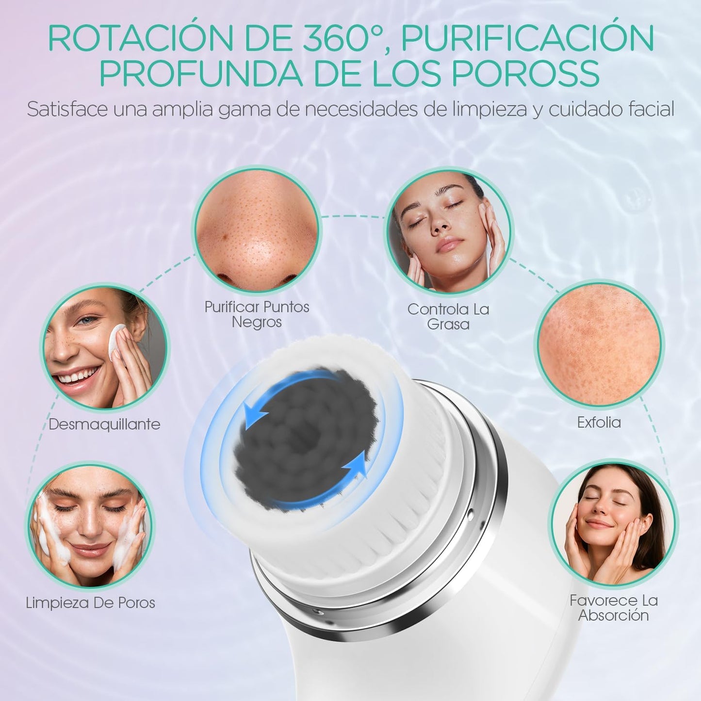 VOYOR Cepillo Limpiador Facial Para Limpieza Profunda Y Exfoliación Limpiador Facial Electrico Con Tres Cabezales De Recambio Diferentes Cepillo Facial Impermeable Tres Velocidades Ajustables FB101