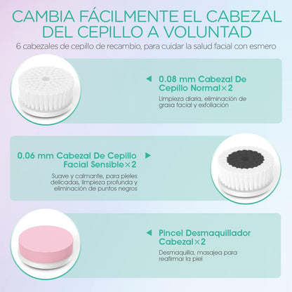 VOYOR Cepillo Limpiador Facial Para Limpieza Profunda Y Exfoliación Limpiador Facial Electrico Con Tres Cabezales De Recambio Diferentes Cepillo Facial Impermeable Tres Velocidades Ajustables FB101