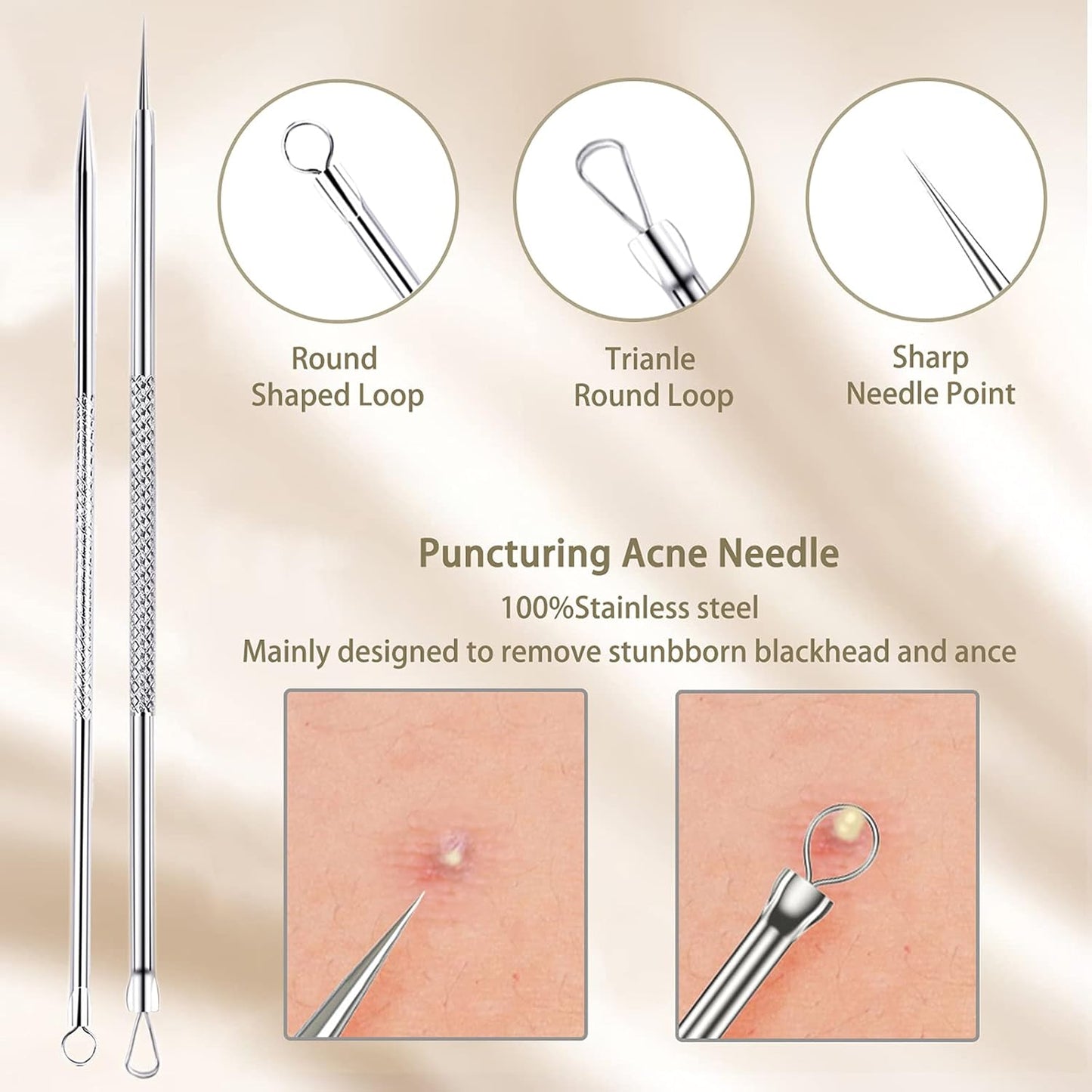 5 Piezas Herramientas Para Eliminar Espinillas, Extractor Punto Negro Comedones Blackhead Remover Kit, Kit Profesional Para Limpiador De Acne, Poros, Granos