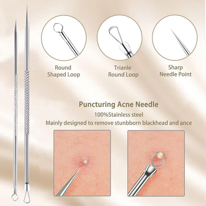 5 Piezas Herramientas Para Eliminar Espinillas, Extractor Punto Negro Comedones Blackhead Remover Kit, Kit Profesional Para Limpiador De Acne, Poros, Granos