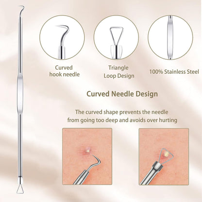 5 Piezas Herramientas Para Eliminar Espinillas, Extractor Punto Negro Comedones Blackhead Remover Kit, Kit Profesional Para Limpiador De Acne, Poros, Granos