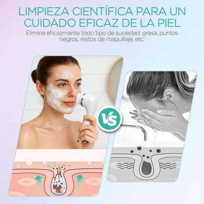 VOYOR Cepillo Limpiador Facial Para Limpieza Profunda Y Exfoliación Limpiador Facial Electrico Con Tres Cabezales De Recambio Diferentes Cepillo Facial Impermeable Tres Velocidades Ajustables FB101